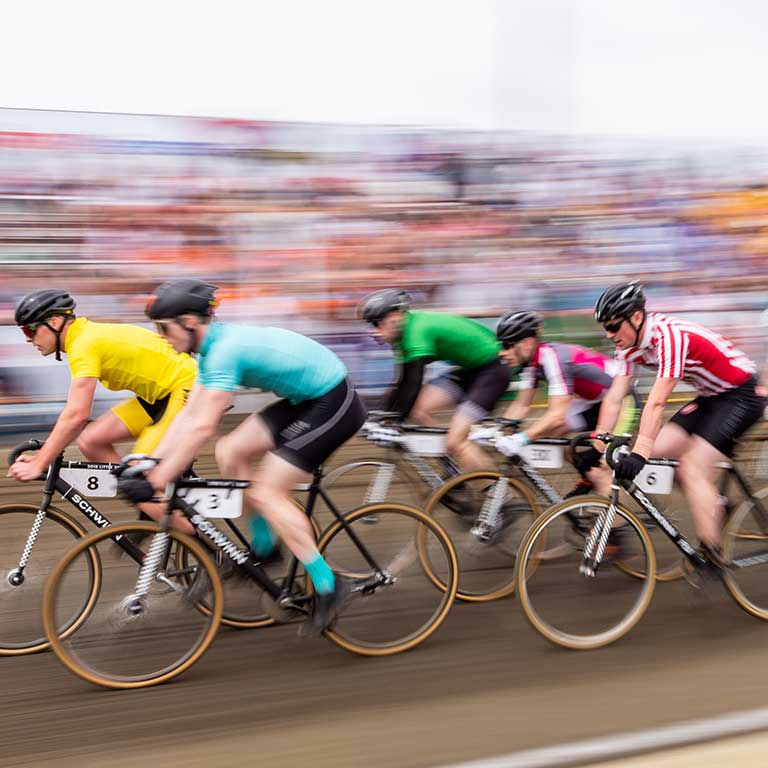 A group of cyclists riding in the Little 500.